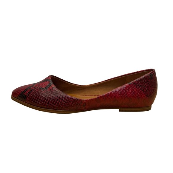 Zodiac Women’s Red Leather Embossed Snakeskin Pointed Toe Hill Flats Size 8M - Picture 4 of 8
